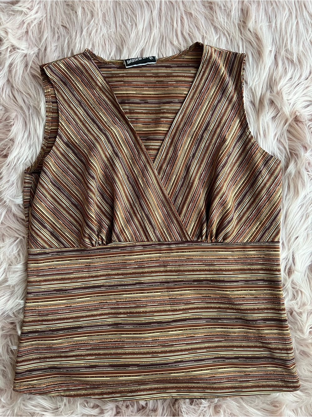 Y2K Fashion Bug Striped Knit Tank in Brown, Gold & Cream Tones large